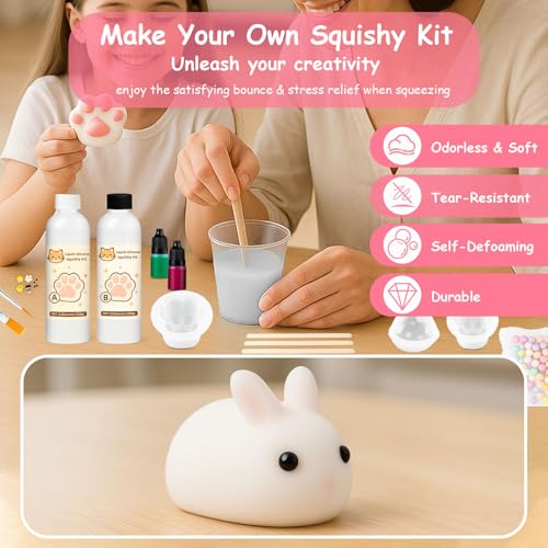 1DFAUL Squishy Liquid Silicone Making Kit, 17.6oz Squishy Gel Create Your Own Squishies, Bubble Free and Quick Dry, with Molds for Rabbit, Cat Paw, Cheese, Fun Stress Relief