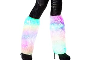 Luwint LED Flashing Furry Arm Leg Warmers - Light Up Clothing Accessories for Halloween Party Costume Christmas Rave, 1 pair