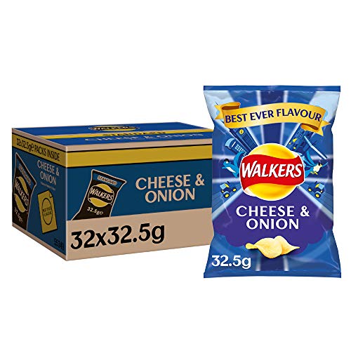 Walkers Cheese & Onion Vegetarian Crisps Box, Made with 100 Percent