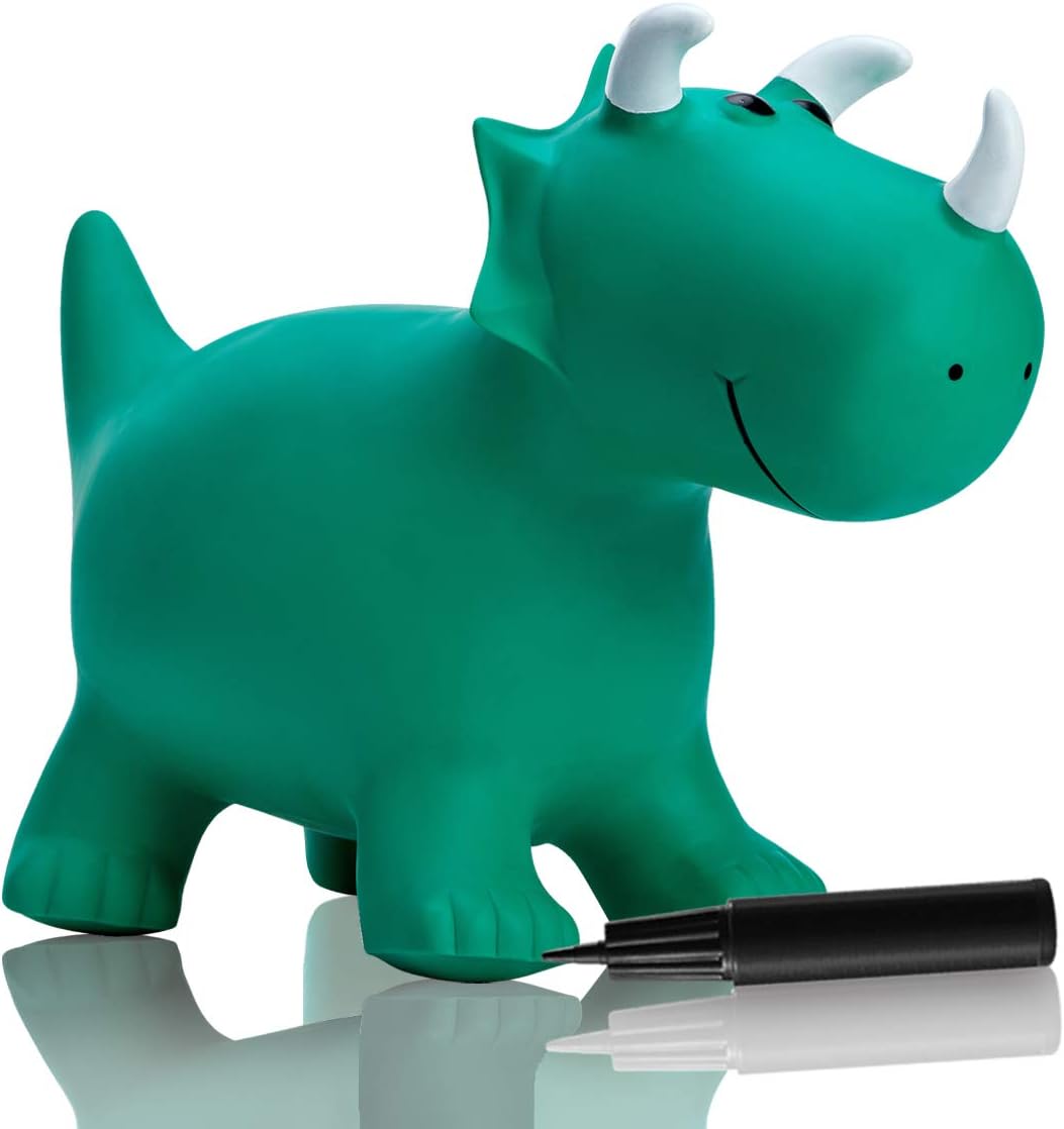 EVERICH Bouncy Hopper Animal for Kids - Dinosaur Jumping Horse Toys Soft Ride On Inflatable Hopping Horse with Pump for 18 Months Toddlers 2 3 4 5 Year Old Boys and Girls (Breen)