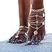 ZHENHUI 1 Pair Boho Vintage Silver Tone Gold Tone Coin Blessing Symbol Tassel Indian Anklets Foot Jewelry 2 Pcs (Gold Coin)