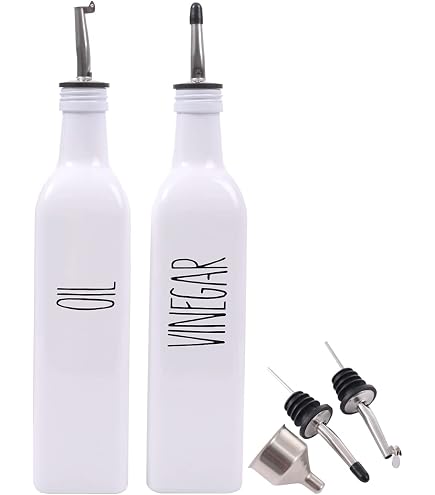 HAOTOP Farmhouse Ceramic Oil & Vinegar Dispenser Set – 13 Oz Bottles, Red Letter Design, For Kitchen & Dining - View #3