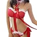 Minisoya Women's Christmas Santa Sleepwear Halter Naughty Lingerie Bra Temptation Belt Nightwear Set (Red)