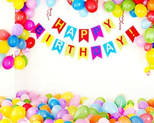 5x6.5ft Photo Backdrop Happy Birthday White Backgrounds Colorful Balloons for Babies Photography Backdrops YY00203 by Kate Background