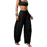 BEAUDRM Women's Baggy Dress Pants Pleated Wide Leg Barrel Pants Elegant High Waisted Business Casual Trousers