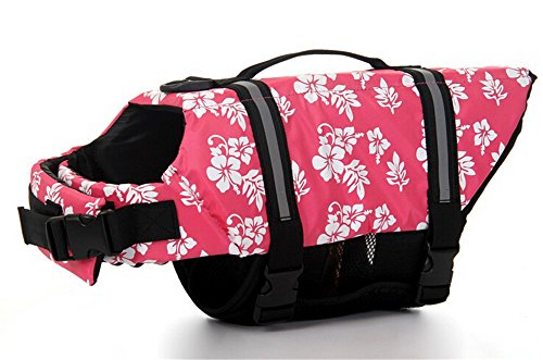 Dog Life Jacket Safety Reflective Vest Pet Life Preserver (Pink flower, S) - Thumbnail 2