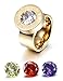 CIUNOFOR Wide Band Enhancer Ring for Women Yellow Red Purple White CZ Ring Gold Rose Gold Plated Stainless Steel Ring