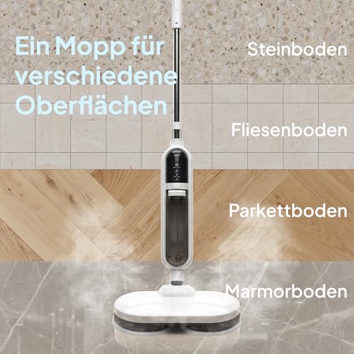 Livatro Hard Floor Steam Cleaner with Rotating Mop Head | 1300 W, steam in approx. 30s, 500ml tank, 15 accessories, 5m cable and 4 washable pads