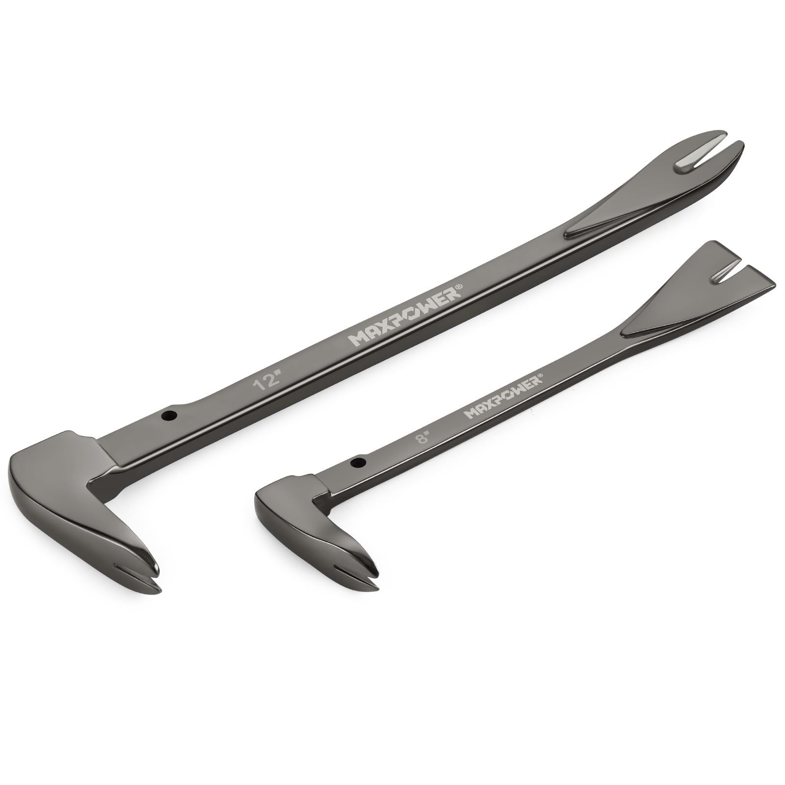 MAXPOWER 2PCs Nail Puller Set, 8-Inch/21cm and 12-Inch/30cm Nail Puller Pry Bar and Chisel Scraper