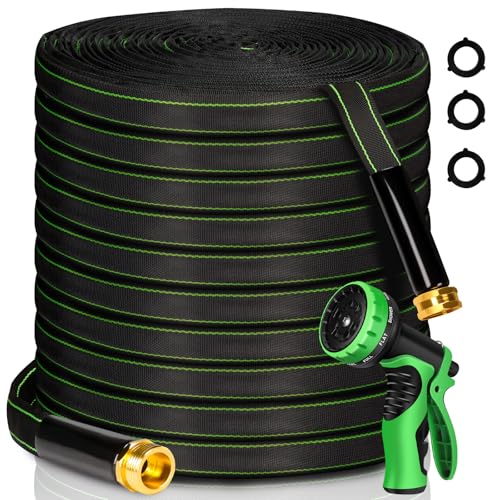 Ahititi Garden Hose 100 ft Water Hose Flexible Heavy Duty Outdoor Lightweight No Kink Long Non-Expandable High Pressure Flat Hoses Pipe 100’ Strong 3/4’’ Brass Fitting for Outside Yard Lawn Car Wash