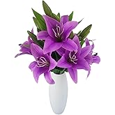 7 Pcs Artificial Lily Flowers Artificial Lilies Flowers for Home Wedding Bouquets Home Hotel Party Decor Graves Arrangement (Purple)