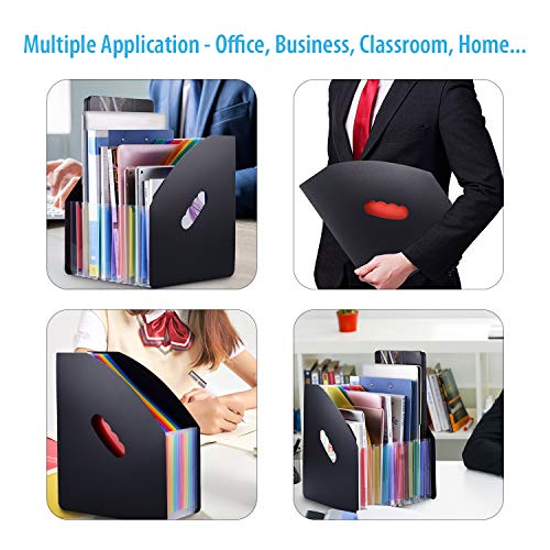 UBAYMAX A4 Expanding Document File Folder, 12 Pockets Wallet with Elastic Fastener File Organiser Paper Divider, Concertina File Accordion Folder Storage Filing for Office School (Black)