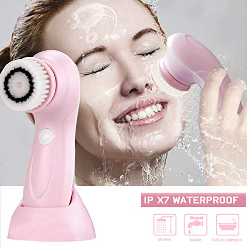 Gackoko Facial Cleansing Brush- Latest advanced cleasing Technology & 3 Brush Heads-USB Rechargeable Electric Rotating Face- IPX7 Waterproof-Advanced Face Spa System for Exfoliating Deep clease (Pink)
