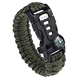 RNS STAR Paracord Survival Bracelet with Paracord Rope, 5-in-1 Tactical Bracelet Fire Starter, Compass, Emergency Whistle & Small Knife for Hiking Traveling Camping Gear Kit (Green_Regular)