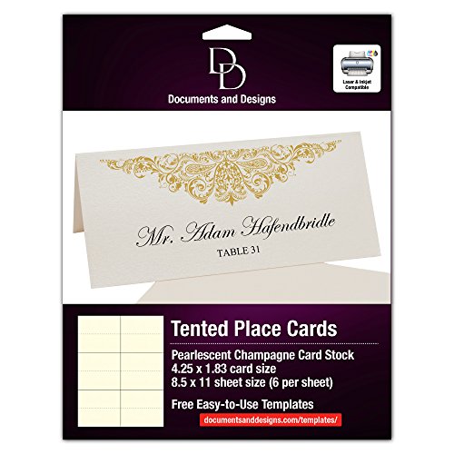 Documents and Designs Paisley Easy Print Place Cards (Select Color/Quantity), Champagne, Gold, Set of 75 (13 Sheets)