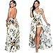 Women's V Neck Halter Floral Maxi Dress Overlay Romper Jumpsuit Apricot, Large