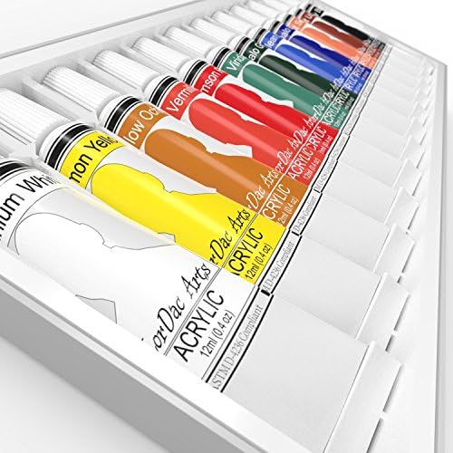 LorDac Arts Acrylic Paint Set - Artist Quality Paints for Painting on Canvas, Ceramic, Plaster, Wood, Clay, Fabric, Nail Art, Crafts, and more - 12 x 0.4 oz tubes