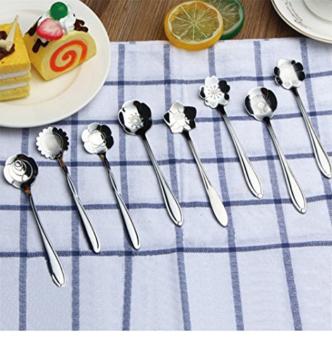 Rumfo Set of 8 Flower Coffee Spoon Tea Spoon Dessert Spoons Scoop Stainless Steel Tableware Stirring/Sugar/Stir/Bar/Mixing/Ice Cream Spoon for Kitchen Dining Bar, Condiment or Spice (Silver) - Thumbnail 3