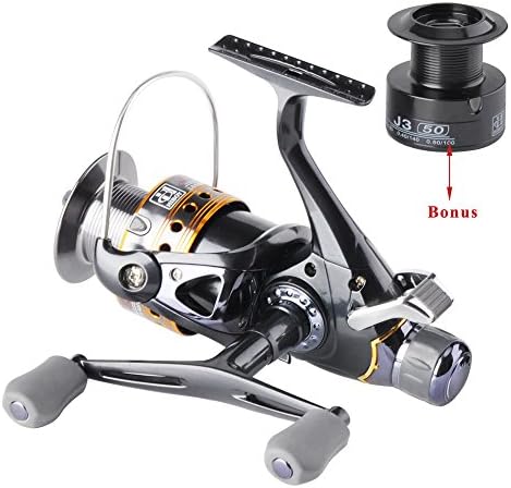 Deari Freshwater Spinning Reel Interchangeable Left/Right Handle; Double Soft Knobs; Metal Spool 9BB+1RB Perfect Carp Fishing Reel + 1 Spare Plastic Spool(J3-30FR)