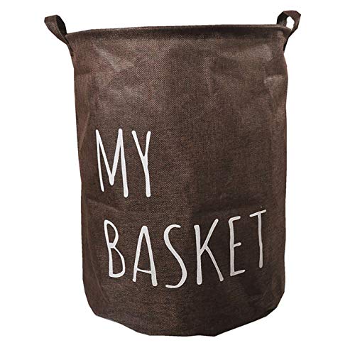 Uheng Dia 16" X H 20" Large Laundry Basket Bag, Cotton Linen Waterproof Collapsible Washing Storage Dirty Clothes Hamper Bag Foldable Bin Organizer with Handles for Toy