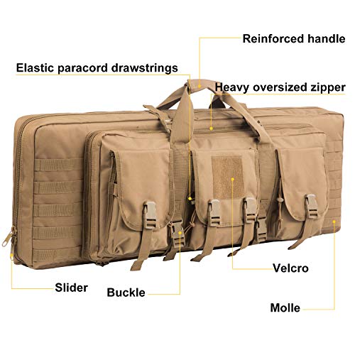 XWLSPORT AK47/AR16 Tactical Rifle Case Double Carbine Bag Outdoor Molle Deluxe Double Rifle Gun Bag Padded Long Gun Case & Rifle Storage Backpack(2 Sizes and 6 Colors to chooese from) (TAN, 42inch) - Thumbnail 3