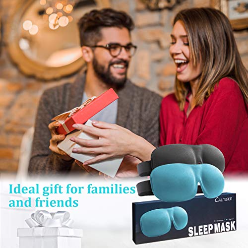 Sleep Mask, Calmsen Eye Mask for Sleeping, 3D Contoured Sleeping Mask for Women Men Kids with 4 Ear Plugs & 1 Silk Pouch, 100% Pitch Black for Travel, Shift Work, Yoga, Meditation