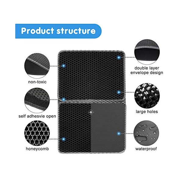 Tappetino Lettiera Gatto, Grande Tappeto per trapper per lettiera per gatti con impermeabile EVA doppio strato, Lavabile…