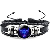 Xeyau 12 Constellation Bracelet Zodiac Constellation Bracelet Zodiac Signs Guardian Fluorescent Woven Leather Bracelet for Women Men Jewelry