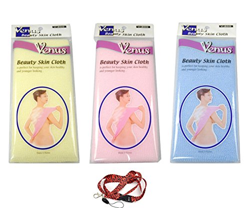 "Yellow,Pink,Blue" Venus Nylon Korea Beauty Skin Bath Wash Cloth Towel 3 pack