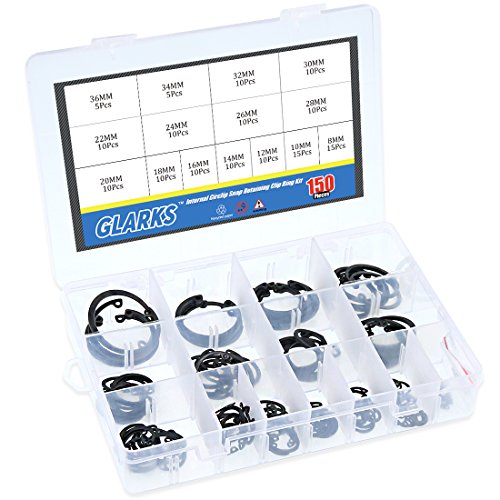 Glarks 150Pieces 15 Size Metric Alloy Steel Internal Circlips Snap