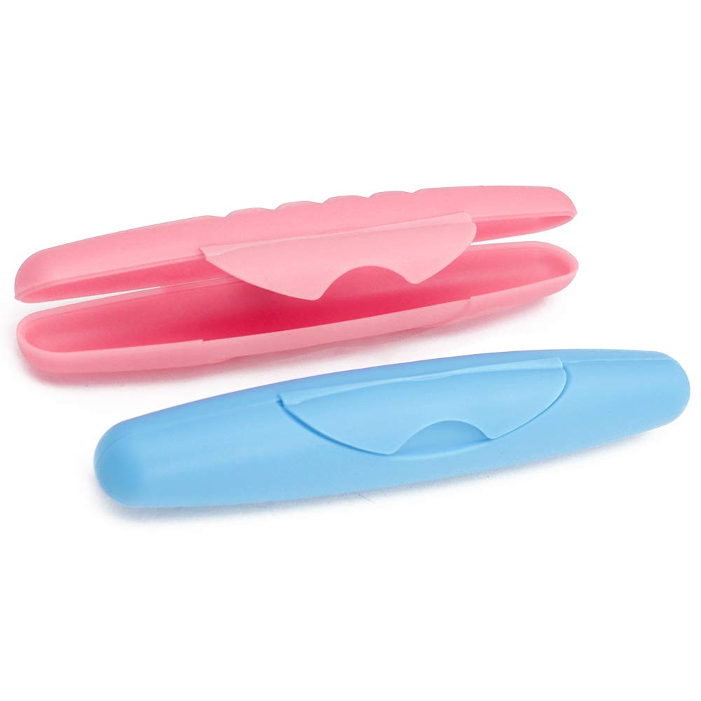 COM-FOUR® 2X Toothbrush case, Foldable Transport and Storage Box for toothbrushes in Blue and Pink, 21.2cm (02 Pieces - Blue + Pink)