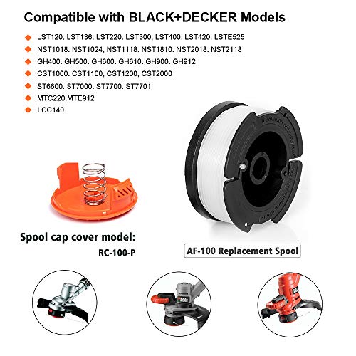 vicrays String Trimmer Spool Replacement for Black and Deckerï¼ŒAF-100 Weed Eater Spools with 30 Feet of .065-Inch Line, GH600 GH900 Edger with RC-100-P Spool Cap Covers (6 Spools, 1 Cap,1 Spring)