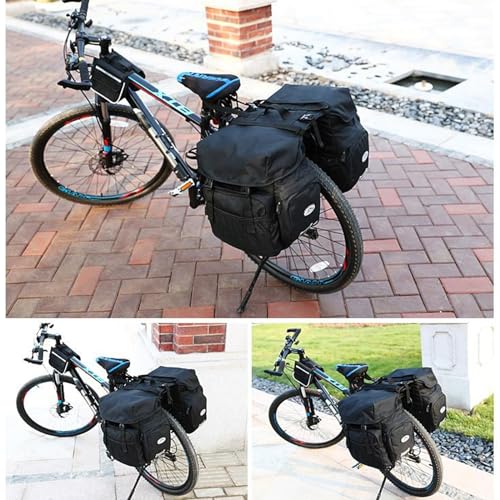 ZTZ 50L Waterproof Bicycle Panniers, Made of High Density 600D Polyester for One. The Bicycle Saddle Bag Comes with a Reflective Trim and a Cover (Black)