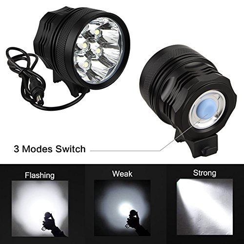 Weihao Bicycle Headlight, 10500 Lumens 7 LED Bike Light, Waterproof Mountain Bike Front Light Headlamp with 96000mAh Rechargeable Battery Pack, AC Charger