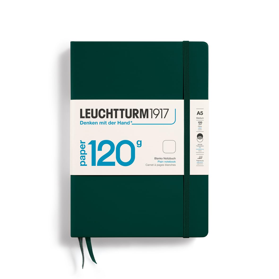 LEUCHTTURM1917 370342 Notebook Medium (A5) 120 g/m² Paper Edition, Hardcover, 203 Numbered Pages, Forest Green, Lined