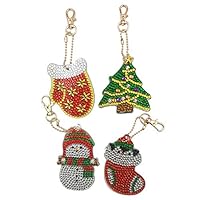 DIY Diamond Painting Keychain, Christmas Embroidery Kits Ornaments, 5D Diamond Art for Kids and Adult Beginners Home Wall Decor Perfect for Gift(4pcs)