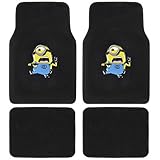 Despicable Me Car Floor Mats - Minion Stuart Kicking 4 PC Auto Floor Mats, Front Rear Full Set, Universal Fit