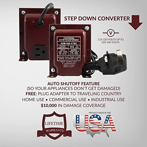 ACUPWR ADB-300 300-Watt 220-240 Volts to 110-120 volts Step Down Voltage Transformer/ Converter with Type G Fuse Plug (BS-1363) for use in UNITED KINGDOM