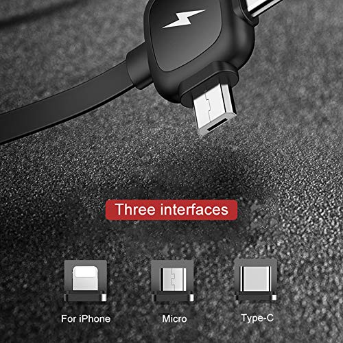 CACT CactusAngui 3-in-1 Charging Cable1.5m Telescopic Micro USB Type-C Data Sync for Android iOS Black