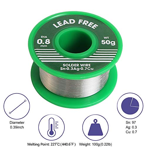 MEYUEWAL Bleifreie Lötdraht Lötzinn, Lötmaterial mit Kolophoniumkern, Weichlot, Lötflussmittel,Lötzinn 50 g Durchmesser 0.8 mm