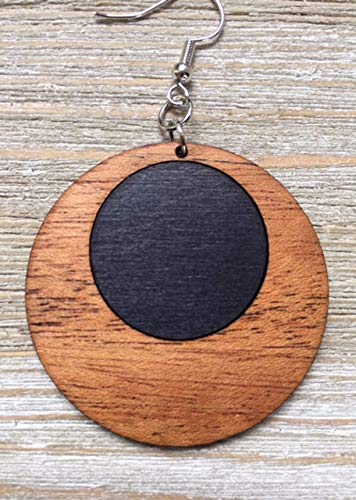SALE! Black Dot Wood Offset Hoop Earrings from Reclaimed Mahogany and Black Stained Maple