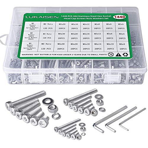 1440 PCS Nuts and Bolts Assortment, 304 Stainless Steel Hex Socket Head Cap Screws Bolts and Nuts Kit - M2 M3 M4 Machine Screws with 3 Wrench for Home Repairs, DIY, and Professional Use