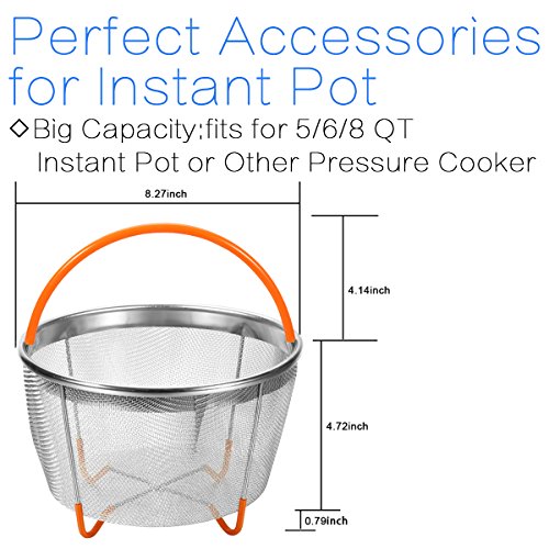 Bastwe Steamer Basket for Instant Pot Accessories 6.5 QT, 304 18/8 Stainless Steel Egg Basket Mesh Strainer with Silicone Handle, Fits for 5/6/8 QT Instant Pot or Other Pressure Cooker
