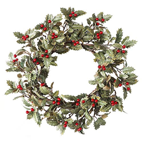 Artificial Christmas Wreath for Front Door Winter Wreath with Holly Leaves,Red Berry for Front Door Indoor Outdoor Farmhouse Wall Holiday Decor