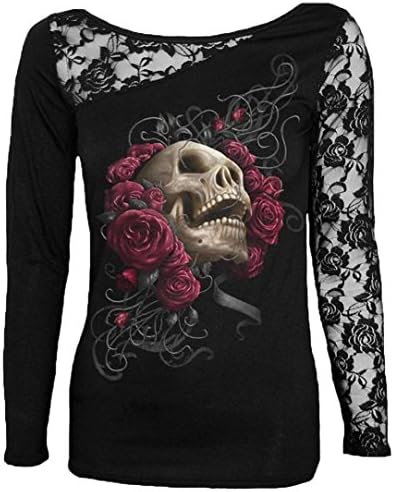 Women blouse, YISAI Plus Size Women's Gothic Lace Skull Print Blouse Long Sleeve Tunic T Shirt Tops (XXXL, Black)