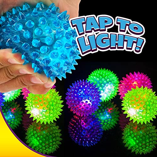 JA-RU Light Up Rubber Spike Balls (Pack of 4 with Flashing Lights) | Great Fidget Toy for Kids | Bulk Bouncing Sensory Balls | Plus 1 Bouncy Ball. #695-4p