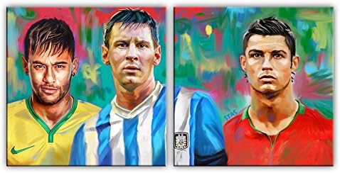 NEYMAR MESSI RONALDO - Painting Giclee CANVAS PRINT by Stas Studio (XLarge 22" x 22" x 2 Panels / Multi-panel GALLERY WRAP)
