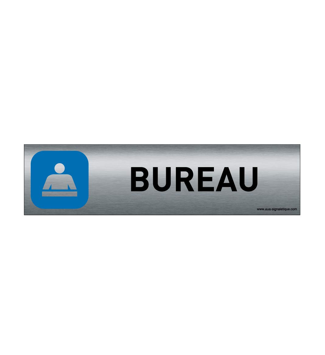 AUA SIGNALETIQUE - Plaque de porte Aluminium brossé imprimé AluSign - 200x50 mm - Double Face adhésif au dos - Impression UV directement sur l'aluminium (Pas de contre collage) (Bureau)