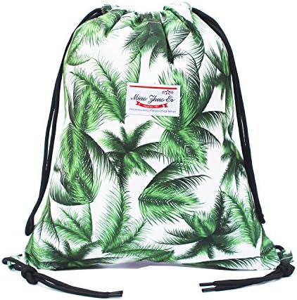 Alpaca Go Drawstring Bag Water Resistant Floral Leaf Lightweight Gym Sackpack for Hiking Yoga Gym Swimming Travel Beach (F)