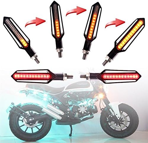 FEZZ Motorcycle LED Turn Signal Lights Indicators Blinkers Flashing Flowing Amber 24 Bulbs Universal DC 12V (Pack of 2) (Amber+Red)